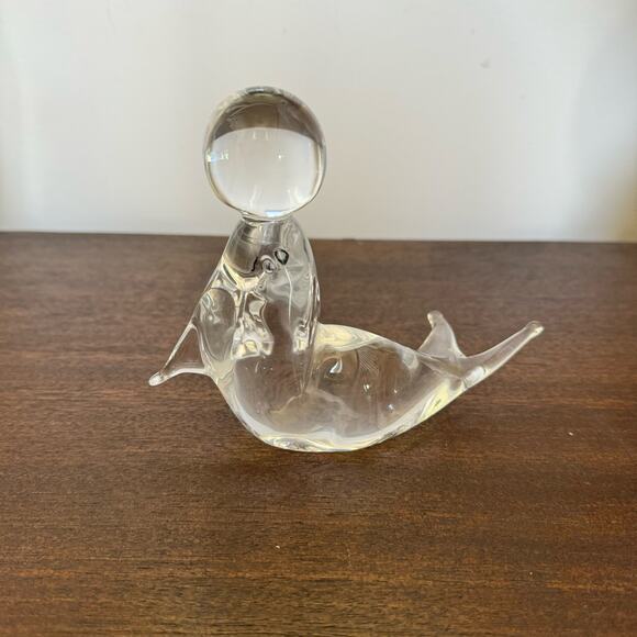 Seal with Ball Paperweight Figurine Murano Italy Clear Glass Circus Ocean - Picture 13 of 13